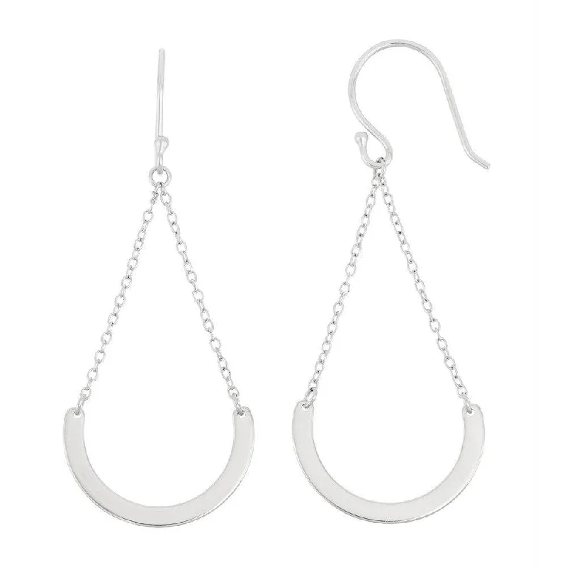 Multicolor Earrings-Sterling Silver Double Chain with Dangling Curve Hook Earrings