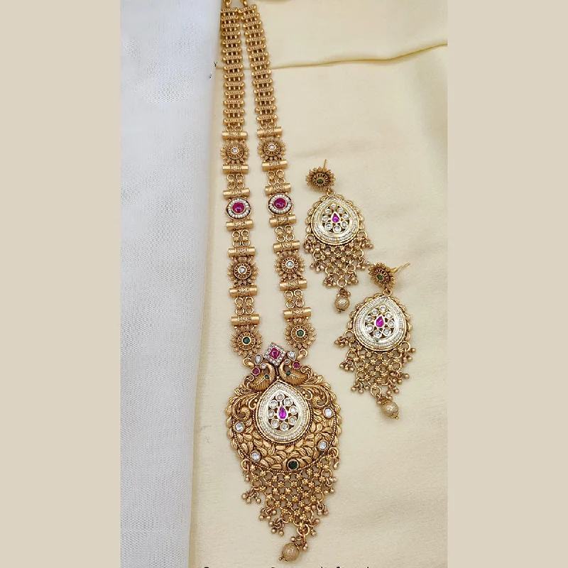 Double Chain Necklace-Jewel Addiction Gold Plated Kundan Stone Long Necklace Set