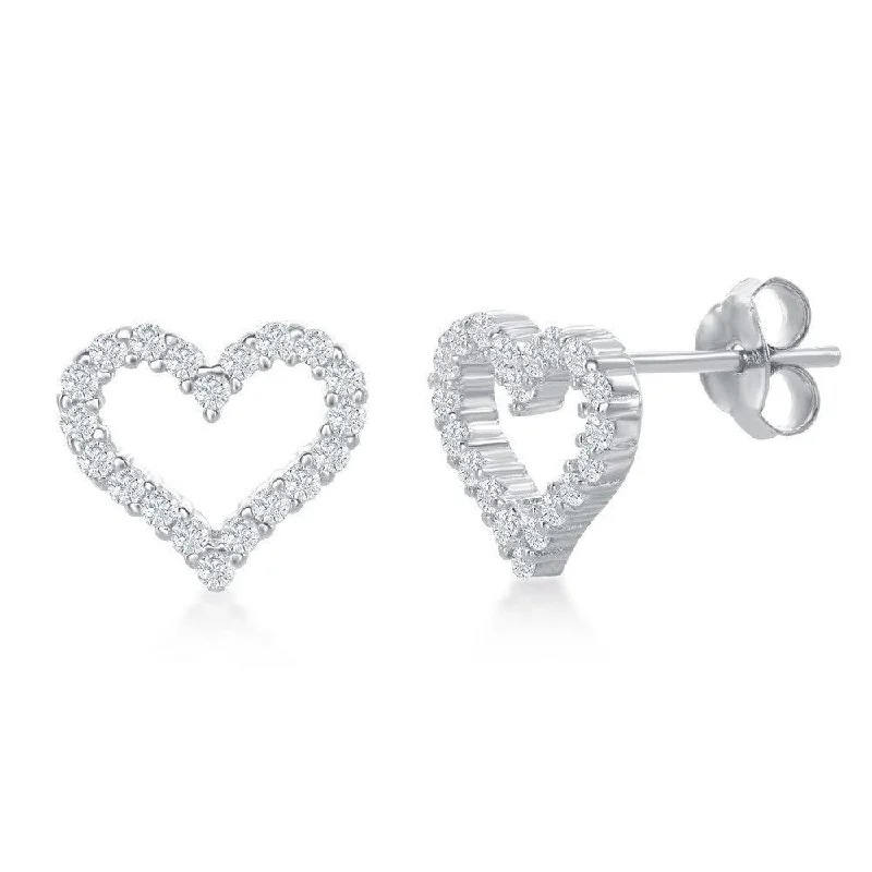 Nature Inspired Earrings-Sterling Silver Open Heart CZ Stud Earrings