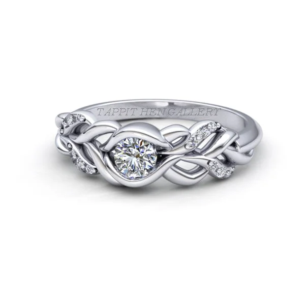 Silver Wedding Ring-CELTIC PLEAT PAVE RING WITH FLUSH SET DIAMOND IN 9 CT WHITE GOLD