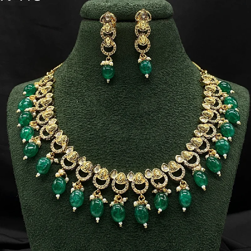 Simple Chain Necklace-Royal Kundan Jewellery Gold Plated Polki Kundan And Beads Necklace Set