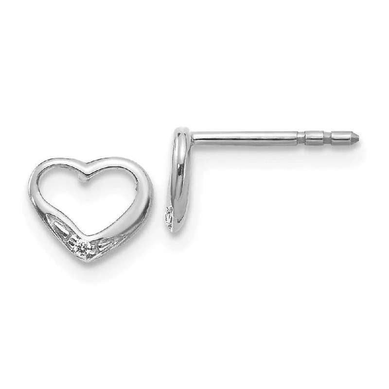 Statement Jewelry Earrings-14k White Gold Diamond Heart Post Earrings