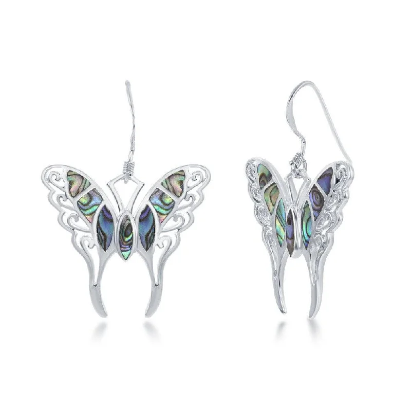 Large Silver Hoop Earrings-Sterling Silver Large Abalone Butterfly Earrings