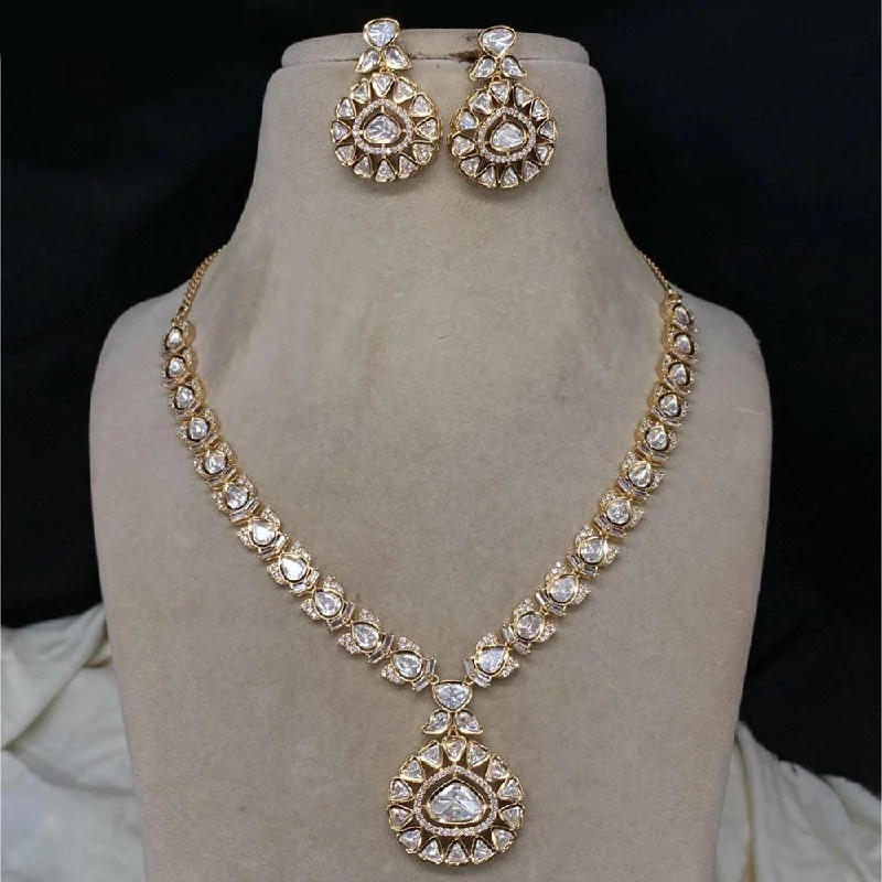 Rose Gold Choker Necklace-Royal Kundan Jewellery Gold Plated Polki Kundan Necklace Set