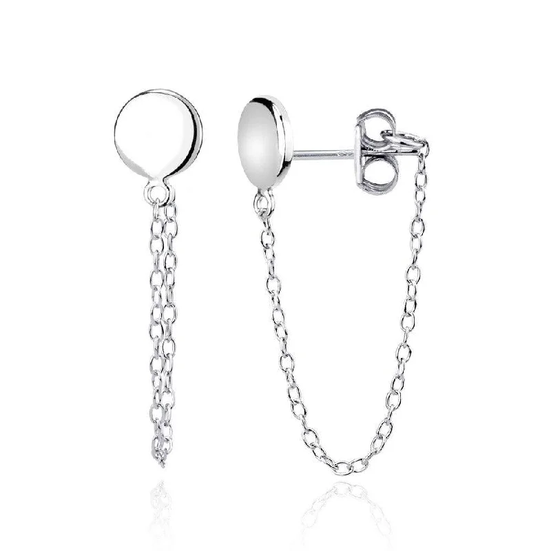 Luxury Hoop Earrings-Sterling Silver Circle Stud with Looping Chain Earrings