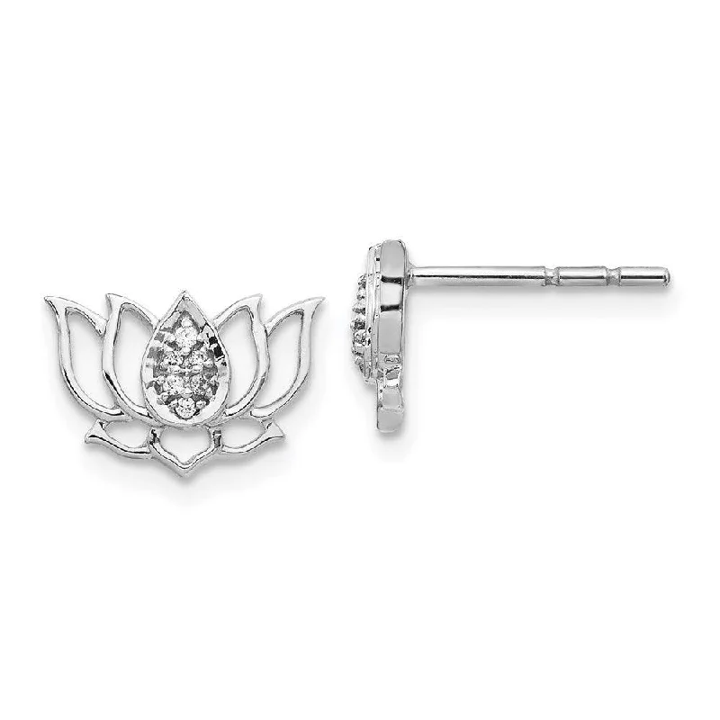 Luxe Drop Earrings-14k White Gold Diamond Lotus Flower Earrings