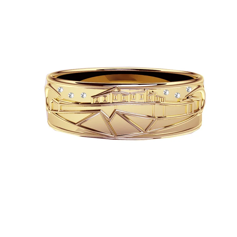 Minimalist Gold Ring-Edinburgh Castle Wedding Ring with Diamond Stars