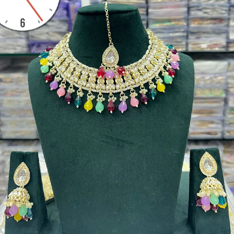 Trendy Gold Pendant Necklace-Kavita Art Gold Plated Crystal Stone And Beads Necklace Set