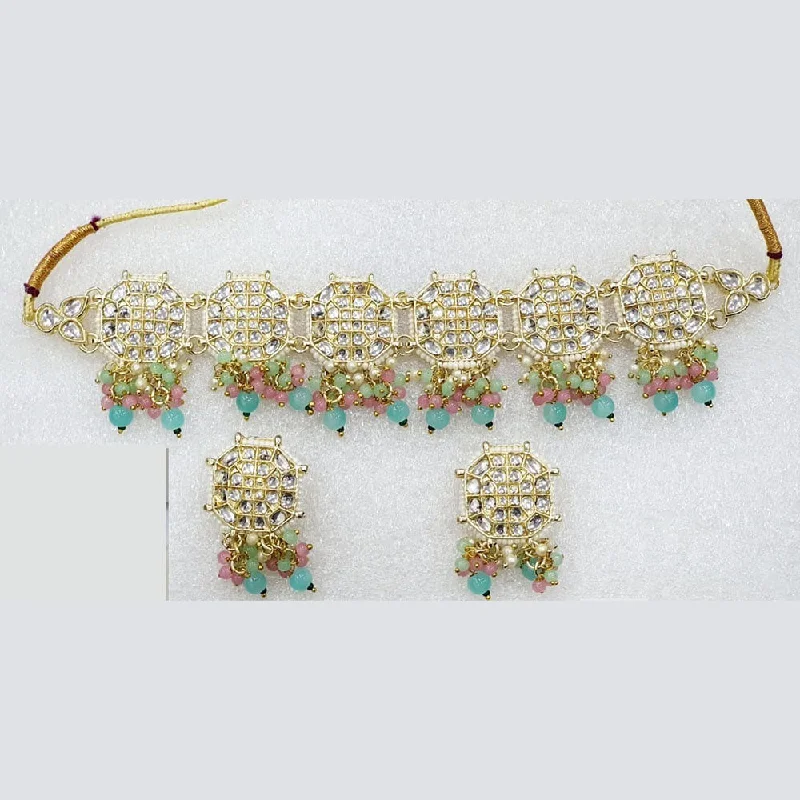 Silver Rope Necklace-Midas Touch Gold Plated Kundan Choker Necklace Set