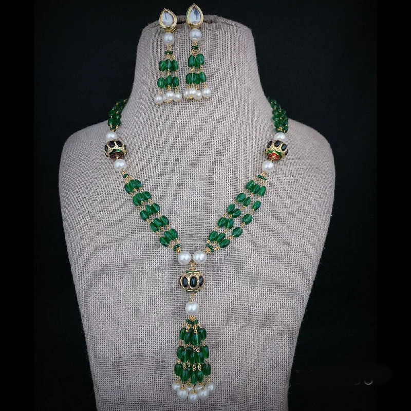 Celebrity Style Necklace-FS Collection Gold Plated Kundan Stone And Pearls Necklace Set