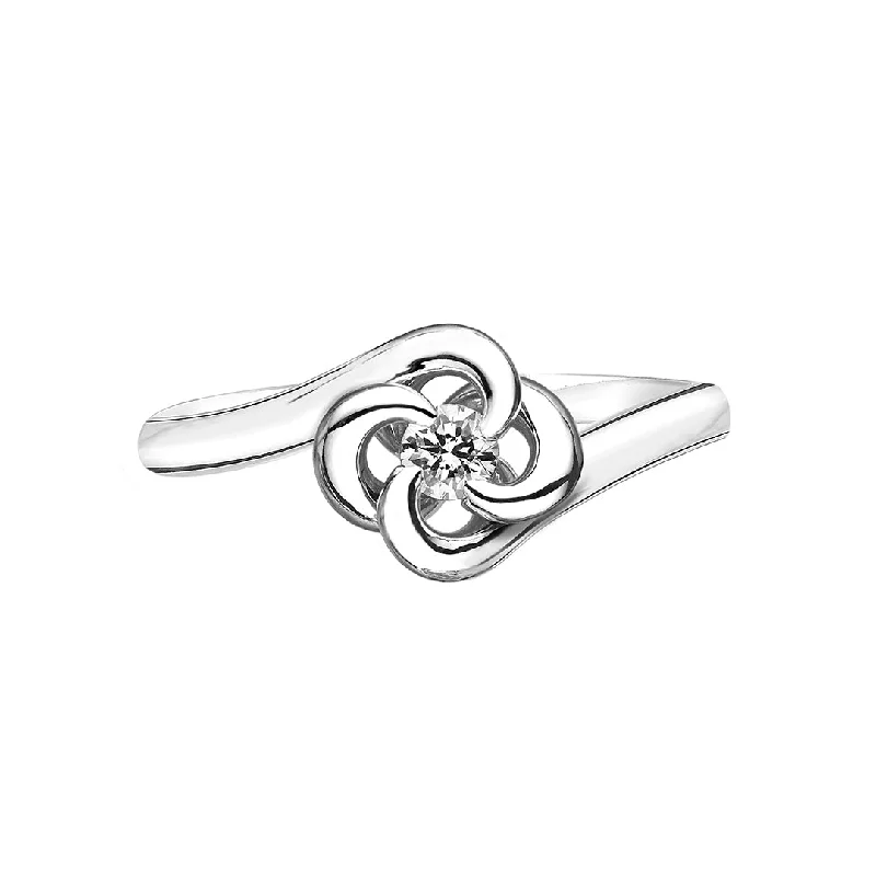 Stackable Silver Ring-Entwined Petal10 Engagement Ring - 18ct White Gold & 0.10ct Diamond