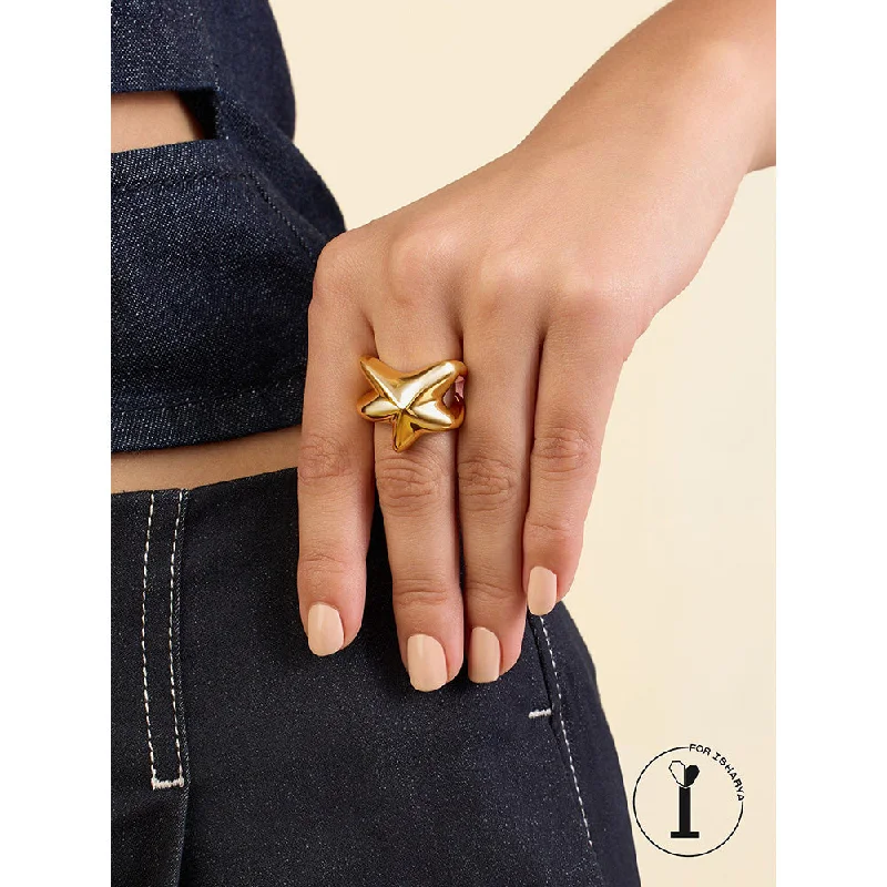 Unique Vintage Wedding Ring-Isharya Gold Star Ring In 18Kt Gold Plated