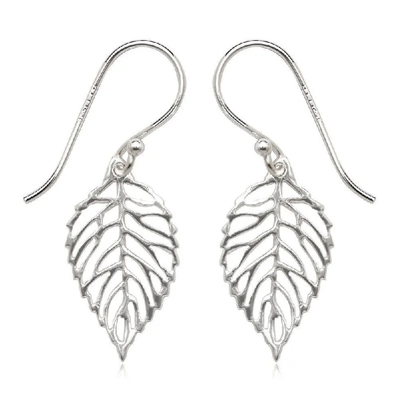 Silver Hoop Earrings-Sterling Silver Open Leaf Earrings