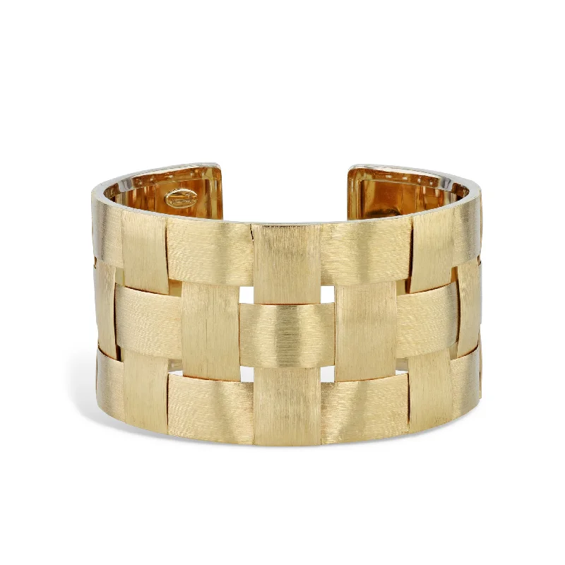 Double Cuff Bracelets-Yellow Gold Florentine Weave Estate Cuff Bracelet