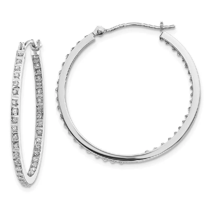 Modern Gemstone Earrings-14k White Gold Diamond Fascination Round Hinged Hoop Earrings