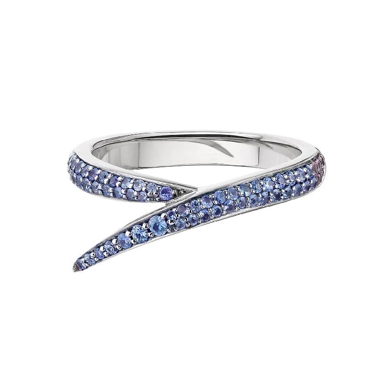 Promise Ring for Her-Interlocking Single Ring - 18ct White Gold & Blue Sapphire