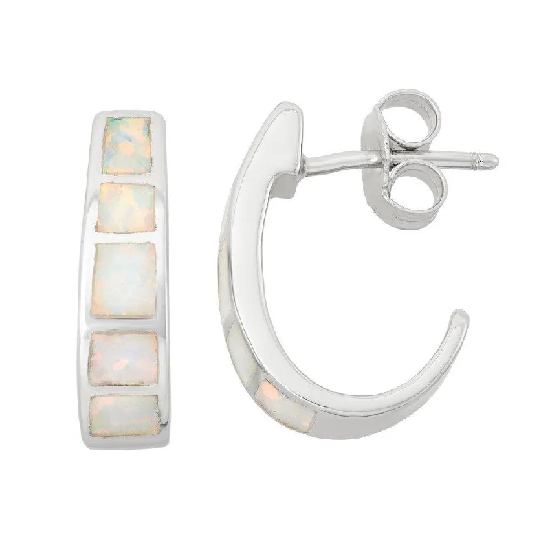 Minimalist Gold Earrings-Sterling Silver White Inlay Opal Huggie Hoop Earrings