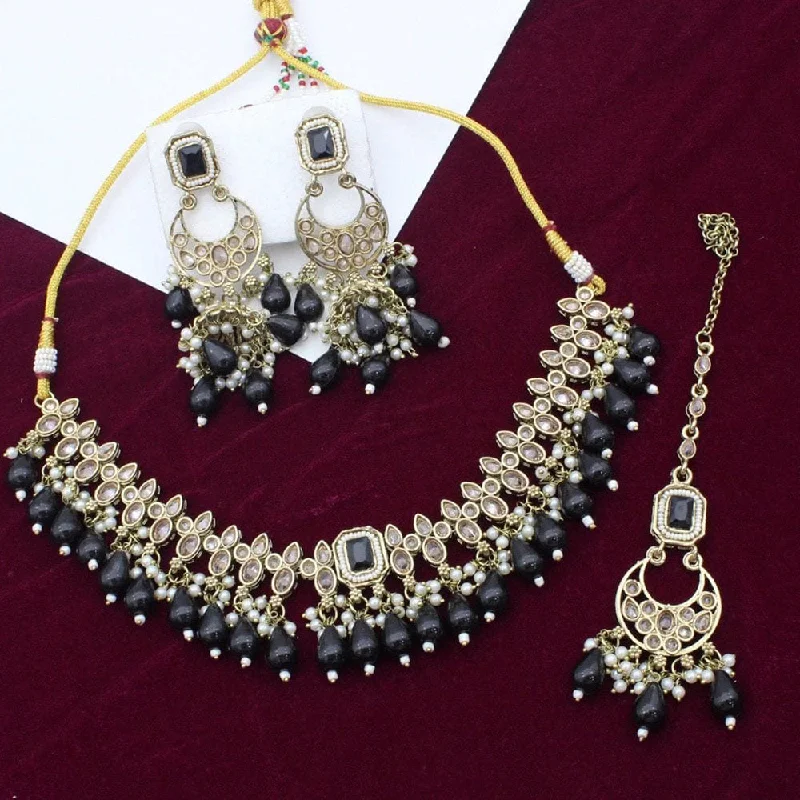 Luxury Sapphire Necklace-Jcm Jewellery Gold Plated Crystal Stone And Pearl Choker Necklace Set