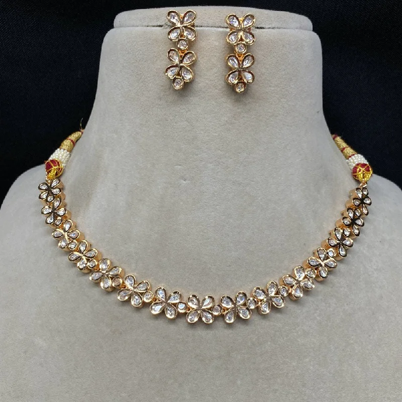 Luxury Gold Necklace-Royal Kundan Jewellery Gold Plated Polki Kundan Necklace Set