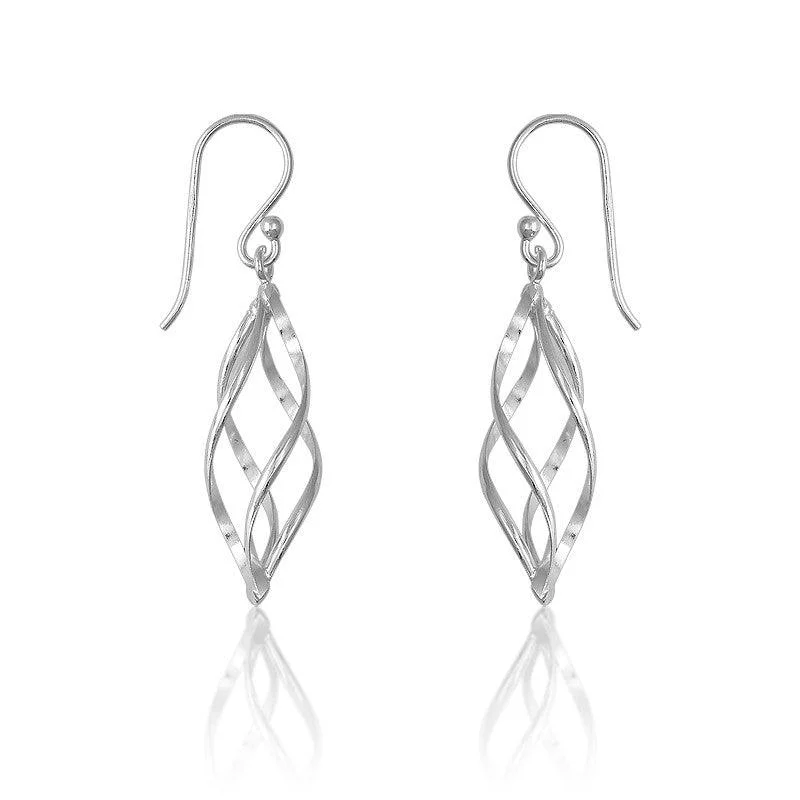 Statement Chandelier Earrings-Sterling Silver Lined Oval Earrings