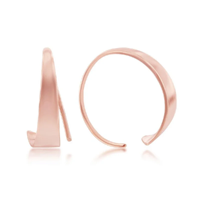 Chunky Gold Hoop Earrings-Sterling Silver Rose Gold Plated Flat Bar Half Hoop Earrings