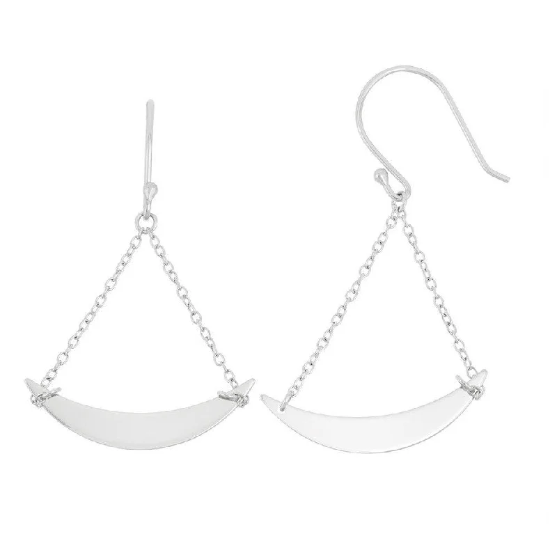 Bridal Earrings Set-Sterling Silver Double Chain with Dangling Crescent Hook Earrings