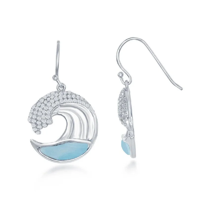 Stylish Silver Earrings-Sterling Silver Blue Larimar Earrings