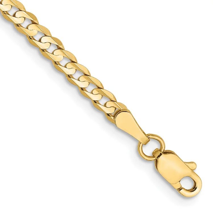 Classic Chain Link Bracelets-14K 7 inch 3mm Open Concave Curb with Lobster Clasp Bracelet