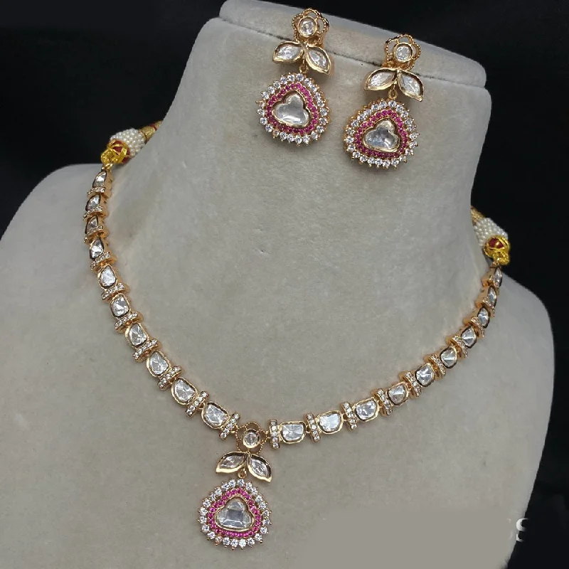 Lightweight Gold Necklace-Amoliya Jewels Gold Plated Polki Kundan Necklace Set