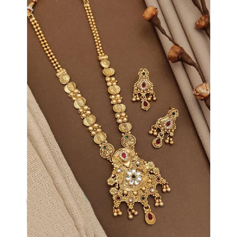 Diamond Solitaire Necklace-Akruti Collection Gold Plated Kundan Long Necklace Set