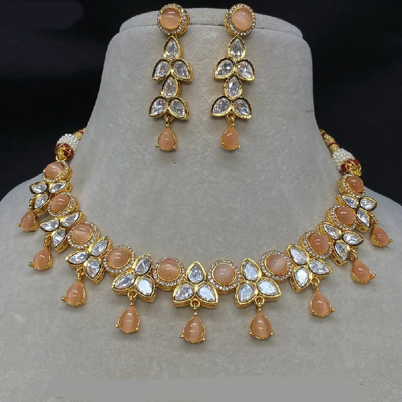 Rose Gold Heart Necklace-Royal Kundan Jewellery Gold Plated Polki Kundan Necklace Set