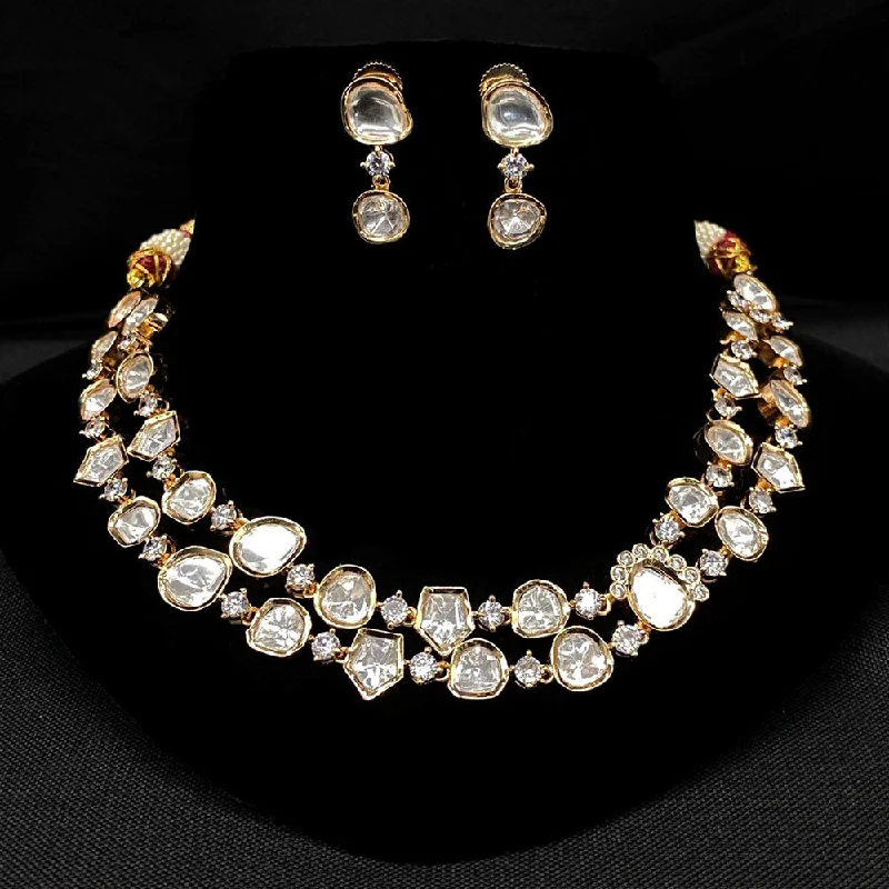 Long Statement Necklace-Royal Kundan Jewellery Gold Plated Polki Kundan Necklace Set