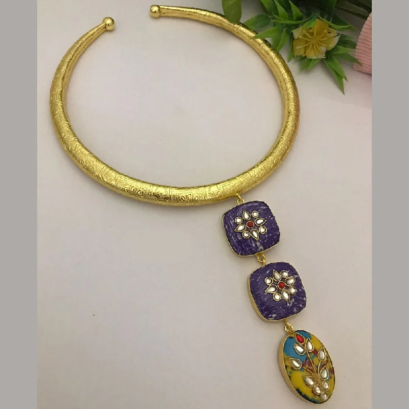 Silver Pendant Necklace-FS Collection Gold Plated Kundan Stone Necklace