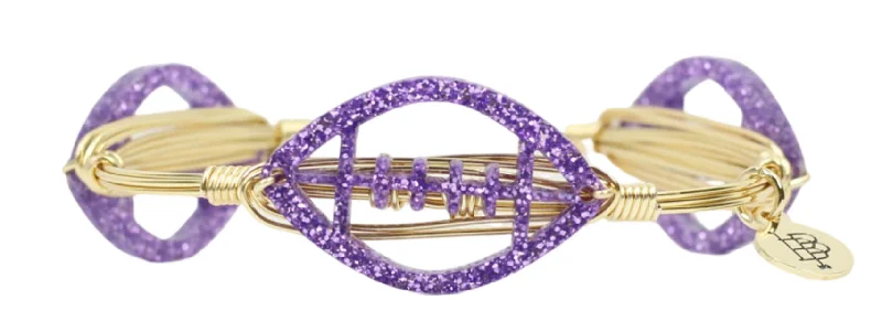 Set of Gold Bangles-The Acrylic Football Bangle Bracelet - Purple Glitter