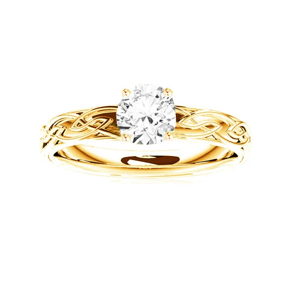 Luxury Gold Ring Set-EDINBURGH CELTIC FLOWS DIAMOND ENGAGEMENT RING IN 9CT YELLOW GOLD DIAMOND