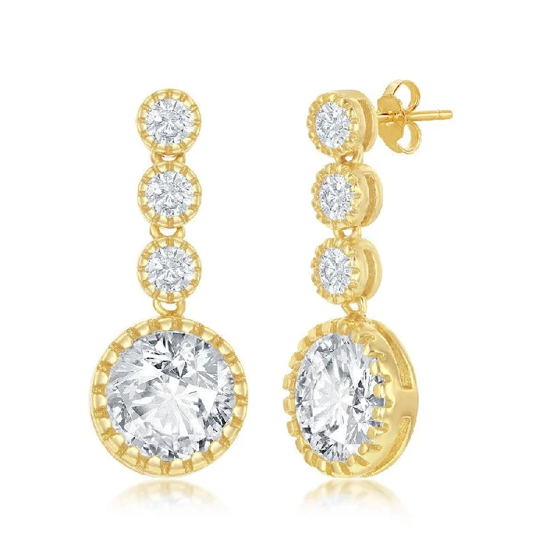 Large Statement Earrings-Sterling Silver Gold Plated Round CZ Dangling Earrings