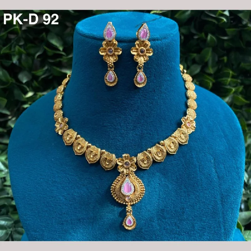 Fashionable Gold Necklace-Amoliya Jewels Gold Plated Pota Stone Meenakari Necklace Set