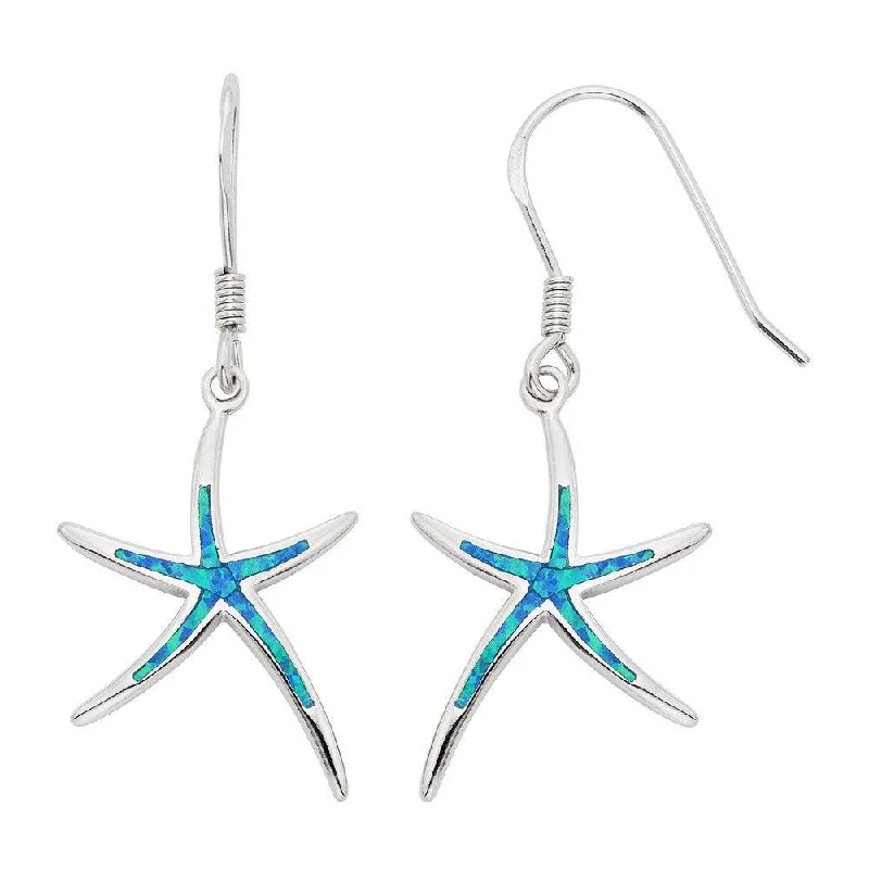 Luxury Stud Earrings-Sterling Silver Blue Inlay Opal Starfish Earrings