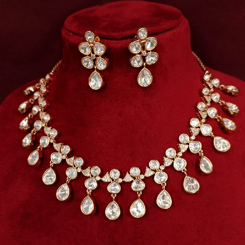 Custom Crystal Necklace-Royal Kundan Jewellery Gold Plated Polki Kundan Necklace Set