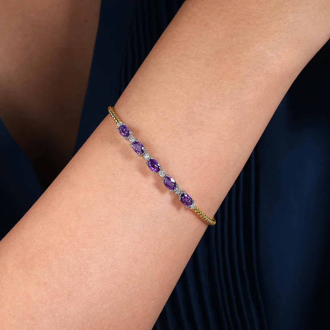 Unique Silver Bracelets-Violet Spark Amethyst Bangle