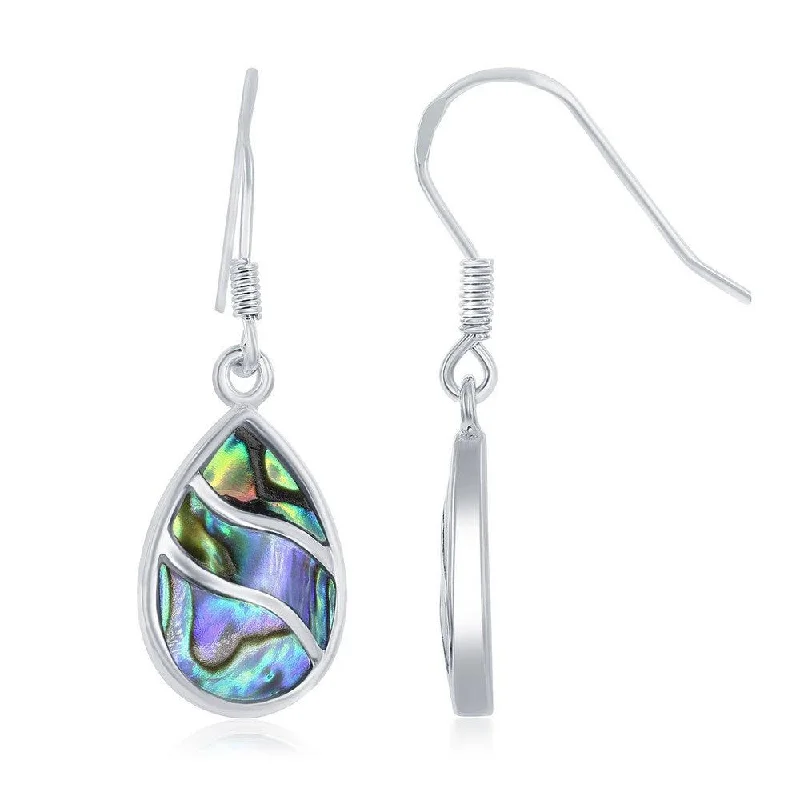 Unique Statement Earrings-Sterling Silver Abalone Waves Teardrop Earrings