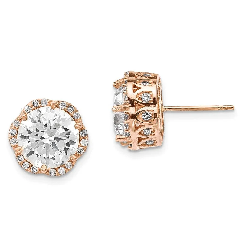 Elegant Sapphire Earrings-10K Tiara Collection Rose Gold Polished CZ Post Earrings