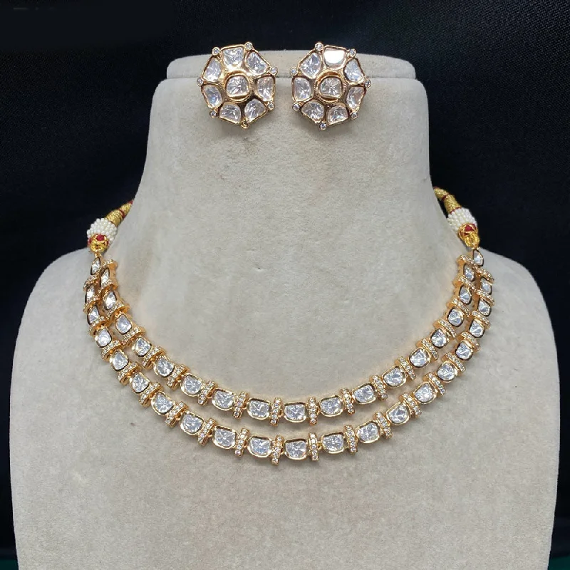 Chunky Silver Necklace-Amoliya Jewels Gold Plated Polki Kundan Necklace Set