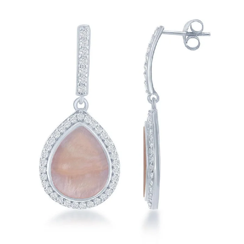 Elegant Crystal Earrings-Sterling Silver Abalone MOP Teardrop Earrings