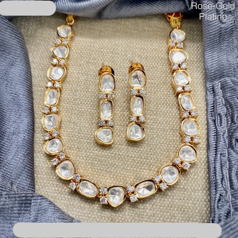 Vintage Crystal Necklace-Amoliya Jewels Gold Plated Polki Kundan Necklace Set