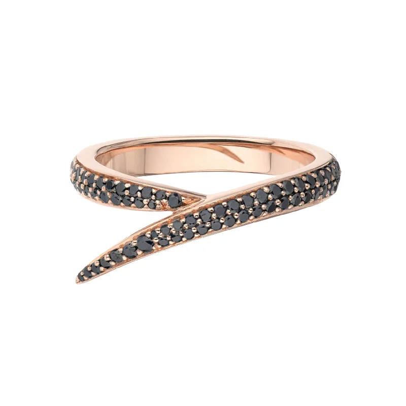 Boho Chic Ring-Interlocking Single Ring - 18ct Rose Gold & Black Diamond