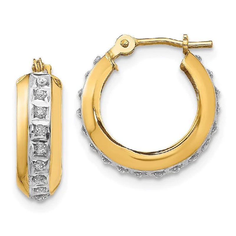 Elegant Sapphire Earrings-14kDiamond Fascination Round Huggy Hinged Hoop Earrings