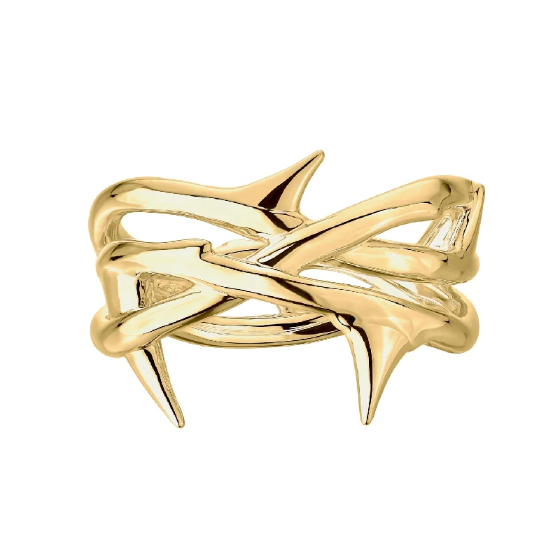 Unique Men's Ring-Rose Thorn Triple Band Ring - Yellow Gold Vermeil