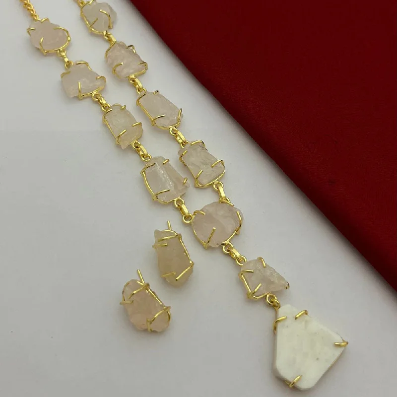 Trendy Chain Necklace-FS Collection Gold Plated Mother Of Pearls Necklace Set