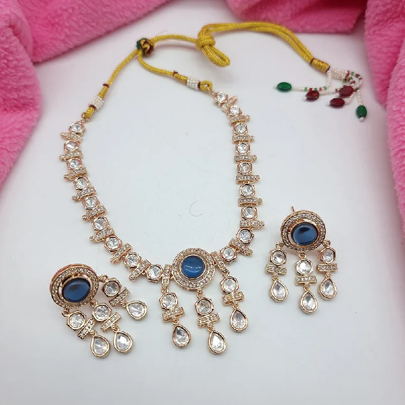 Birthstone Pendant Necklace-JCM Gold Plated Polki Kundan Necklace Set